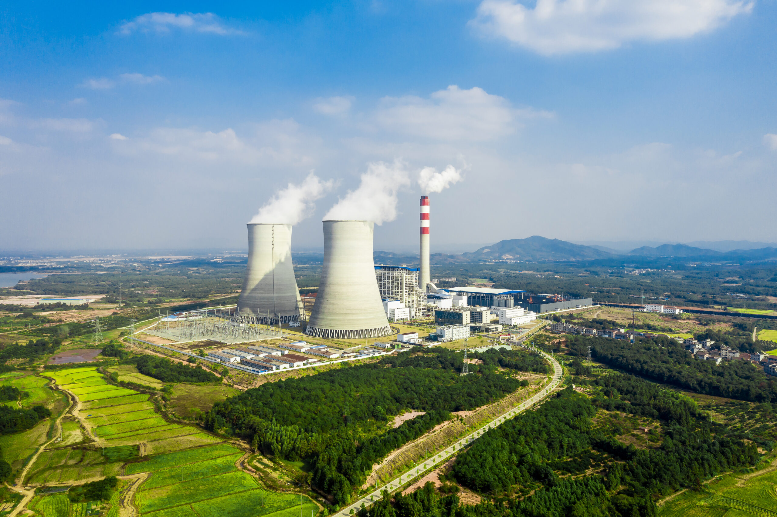 aerial view of modern power plant, industrial landscape