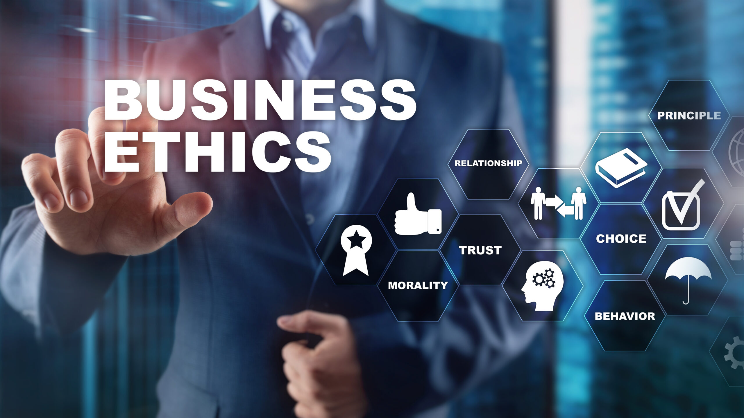 Business Ethnics Philosophy Responsibility Honesty Concept. Mixed media background